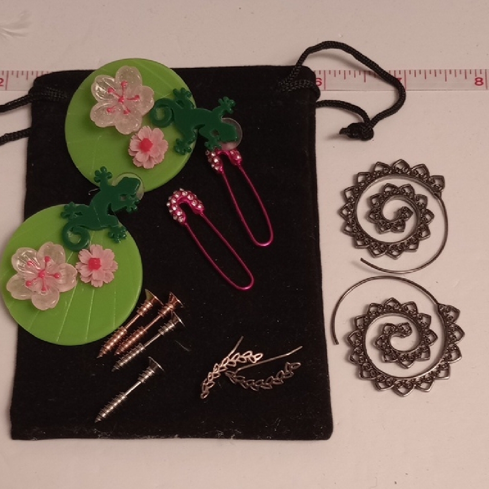 6 Pair Floral, Pin, Screw's, Climer and Hoop Earrings Women Men